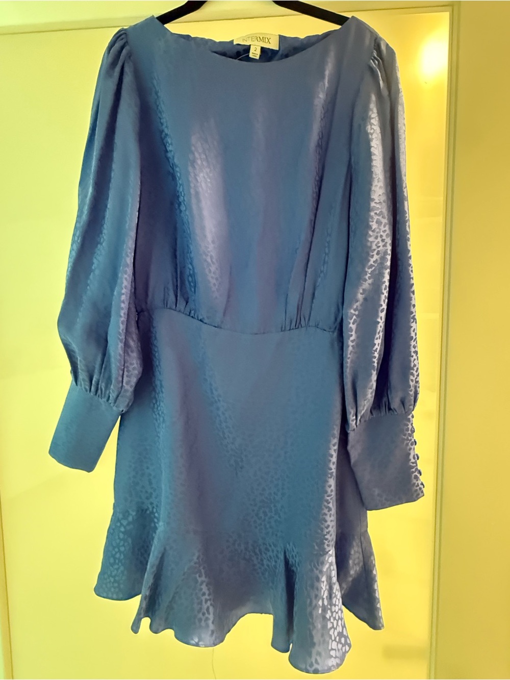 INTERMIX Periwinkle Satin-Look Long-Sleeve Mini Dress